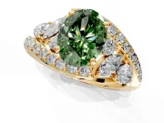 Halo Engagement Ring Setting for Fancy Green Oval Center with Marquise and Pave Bypass Band and Prong Head in Yellow Gold