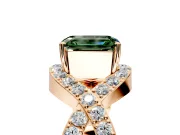 Halo Engagement Ring Setting for Fancy Green Emerald Cut Center with Pave Infinity Twist Band and Prong Head in Rose Gold