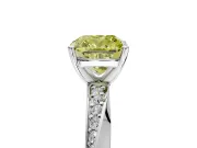 Side Accent Engagement Ring Setting for Fancy Yellow Cushion Cut Center with Accent Shoulders and Prong Head in White Gold