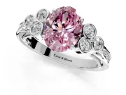 Cluster Engagement Ring Setting for Fancy Pink Oval Center with Bezel Accent Clusters and Prong Head in White Gold
