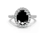 Halo Engagement Ring Setting for Fancy Black Oval Center with Narrowing Pave Band and Prong Head in White Gold
