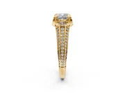 Solitaire Engagement Ring Setting for Cushion Cut Center with Accented Split Shank and Prong Head in Yellow Gold