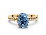 Rope Engagement Ring Setting for Fancy Blue Oval Center with Accent Shoulders and Prong Head in Yellow Gold