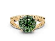 Halo Engagement Ring Setting for Fancy Green Round Cut Center with Rope Twist Split Shank and Prong Head in Yellow Gold