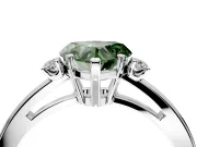 3 Stone Engagement Ring Setting for Fancy Green Heart-Shaped Center with Low-Set Round Cut Accents and Prong Head in White Gold