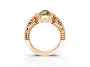 Milgrain Halo Engagement Ring Setting for Fancy Green Pear-Shaped Center with Pave Band and Prong Head in Rose Gold