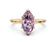 Solitaire Engagement Ring Setting for Fancy Pink Marquise Center with Bamboo Band and Prong Head in Yellow Gold