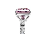 Solitaire Engagement Ring Setting for Fancy Pink Princess Cut Center with Large Accent Band and Prong Head in Platinum