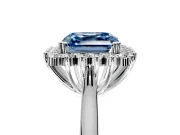 Starburst Halo Engagement Ring Setting for Fancy Blue Asscher Cut Center with Thin Round-Wire Band and Prong Head in Sterling Silver