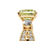 3 Stone Engagement Ring Setting for Fancy Yellow Princess Cut Center with Pave Twist Band and Prong Head in Yellow Gold