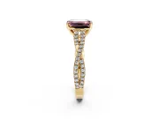 Solitaire Engagement Ring Setting for Fancy Pink Emerald Cut Center with Twisted Pave Split Shank and Prong Head in Yellow Gold