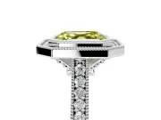 Halo Engagement Ring Setting for Fancy Yellow Asscher Cut Center with Milgrain Pave Band and Bezel Head in Sterling Silver