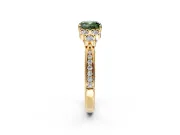Cluster Engagement Ring Setting for Fancy Green Cushion Cut Center with Bezel Accent Clusters and Prong Head in Yellow Gold