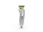 Solitaire Engagement Ring Setting for Fancy Yellow Emerald Cut Center with Woven 3-Strand Pave Band and Prong Head in Platinum