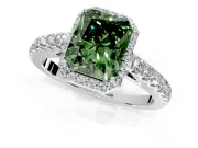 Halo Engagement Ring Setting for Fancy Green Radiant Cut Center with Full Pave Band and Prong Head in Platinum