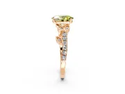 Leaf Motif Engagement Ring Setting for Fancy Yellow Oval Center with Pave Band and Prong Head in Rose Gold