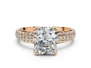 Solitaire Engagement Ring Setting for Radiant Cut Center with Multi-Row Pave Accents and Basket Head in Rose Gold