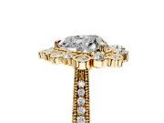Milgrain Halo Engagement Ring Setting for Heart-Shaped Center with Bezel Point Accents and Prong Head in Yellow Gold