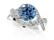 Halo Engagement Ring Setting for Fancy Blue Round Cut Center with Pave Infinity Twist Band and Prong Head in Platinum