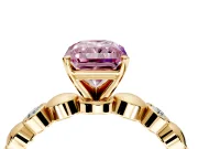 Solitaire Engagement Ring Setting for Fancy Pink Radiant Cut Center with Beaded Bezel Station Band and Prong Head in Yellow Gold