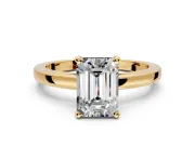 Solitaire Engagement Ring Setting for Emerald Cut Center with Basket Rail and Prong Head in Yellow Gold