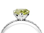 Solitaire Engagement Ring Setting for Fancy Yellow Heart-Shaped Center with Round Cut Pave Band and Prong Head in Platinum