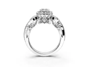 Milgrain Halo Engagement Ring Setting for Emerald Cut Center with Shoulder Bezels and Prong Head in Platinum
