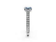 Solitaire Engagement Ring Setting for Fancy Blue Asscher Cut Center with Engraved Pave Band and Prong Head in Sterling Silver