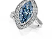 Halo Engagement Ring Setting for Fancy Blue Marquise Center with Milgrain Frame, Pave Band and Prong Head in Platinum