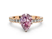 Solitaire Engagement Ring Setting for Fancy Pink Pear-Shaped Center with Fine Pave Band and Claw Prong Head in Rose Gold