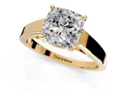 Solitaire Engagement Ring Setting for Cushion Cut Center with Tapered Split Shoulders and Prong Head in Yellow Gold