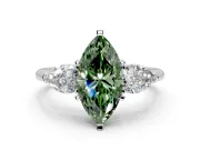 3 Stone Engagement Ring Setting for Fancy Green Marquise Center with Large Pear-Shaped Accents and Prong Head in Sterling Silver