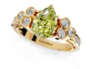 Cluster Engagement Ring Setting for Fancy Yellow Pear-Shaped Center with Bezel Accent Clusters and Prong Head in Yellow Gold
