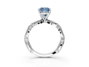 Solitaire Engagement Ring Setting for Fancy Blue Cushion Cut Center with Marquise Panel Band and Prong Head in White Gold
