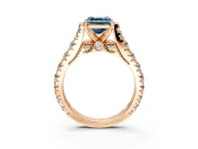 Solitaire Engagement Ring Setting for Fancy Blue Asscher Cut Center with Pave Cathedral Shoulders and Prong Head in Rose Gold