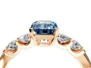 5 Stone Engagement Ring Setting for Fancy Blue Emerald Cut Center with Plain Band and Prong Head in Rose Gold