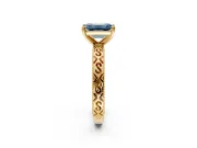 Solitaire Engagement Ring Setting for Fancy Blue Emerald Cut Center with Scrollwork Band and Prong Head in Yellow Gold