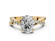 Solitaire Engagement Ring Setting for Oval Center with Half-Pave Crossover Band and Prong Head in Yellow Gold