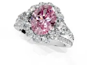 Halo Engagement Ring Setting for Fancy Pink Oval Center with Two-Strand Split Shank and Prong Head in Sterling Silver