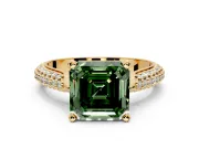Solitaire Engagement Ring Setting for Fancy Green Asscher Cut Center with Multi-Row Accents and Prong Head in Yellow Gold