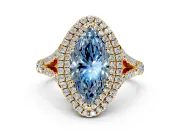 Double Halo Engagement Ring Setting for Fancy Blue Marquise Center with Narrow Pave Split Shank and Prong Head in Yellow Gold