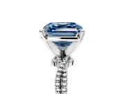 Solitaire Engagement Ring Setting for Fancy Blue Asscher Cut Center with Twist Band and Bead Prong Head in Sterling Silver