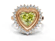 Halo Engagement Ring Setting for Fancy Yellow Heart-Shaped Center with Milgrain Bezel Rim, Plain Band and Prong Head in Rose Gold