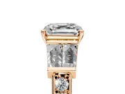 Channel-Set Engagement Ring Setting for Asscher Cut Center with Baguette Band and Prong Head in Rose Gold