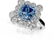 Cluster Halo Engagement Ring Setting for Fancy Blue Cushion Cut Center with Milgrain Bezel Accents and Prong Head in Platinum