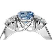 3 Stone Engagement Ring Setting for Fancy Blue Cushion Cut Center with Raised Basket Heads and Prong Head in Sterling Silver