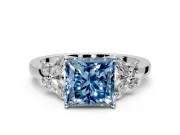 Solitaire Engagement Ring Setting for Fancy Blue Princess Cut Center with Marquise Flower Shoulders and Prong Head in White Gold