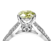 Solitaire Engagement Ring Setting for Fancy Yellow Oval Center with Pave Rail Split Shank and Prong Head in White Gold