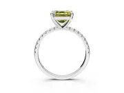 Solitaire Engagement Ring Setting for Fancy Yellow Asscher Cut Center with Fine Pave Narrow Band and Prong Head in White Gold
