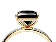Hidden Halo Engagement Ring Setting for Fancy Black Princess Cut Center with Pave Band and Prong Head in Yellow Gold